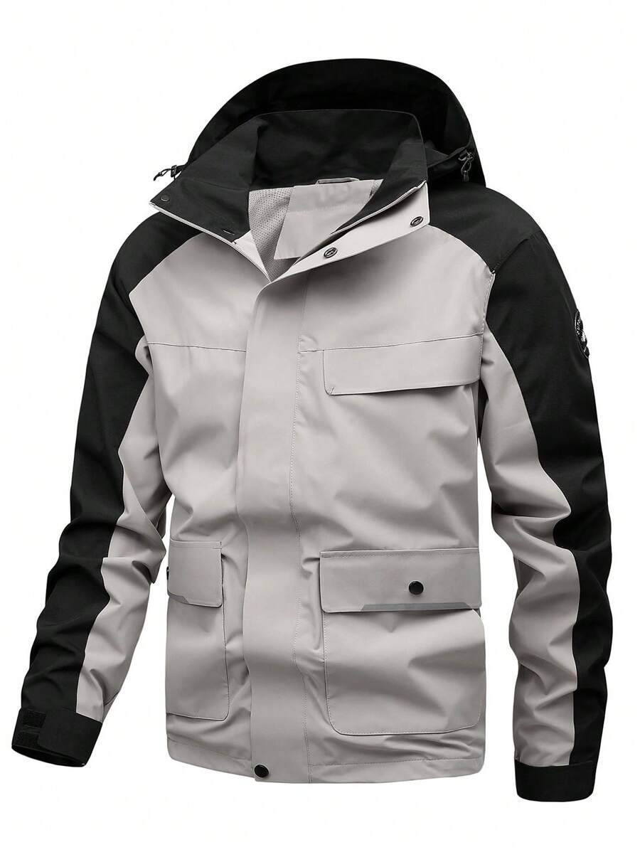 2024秋冬新款男士防风防水夹克，户外露营登山外套 - 淺灰色 - 查看 1