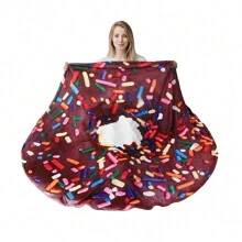 Chocolate Chip Cookie Blanket Adult Size, Soft And Comfortable Flannel Round Blanket, Giant Food Blankets That Look Like Food For Women/Teens/Men/Kids - 甜甜圈&咖啡 - 查看 1