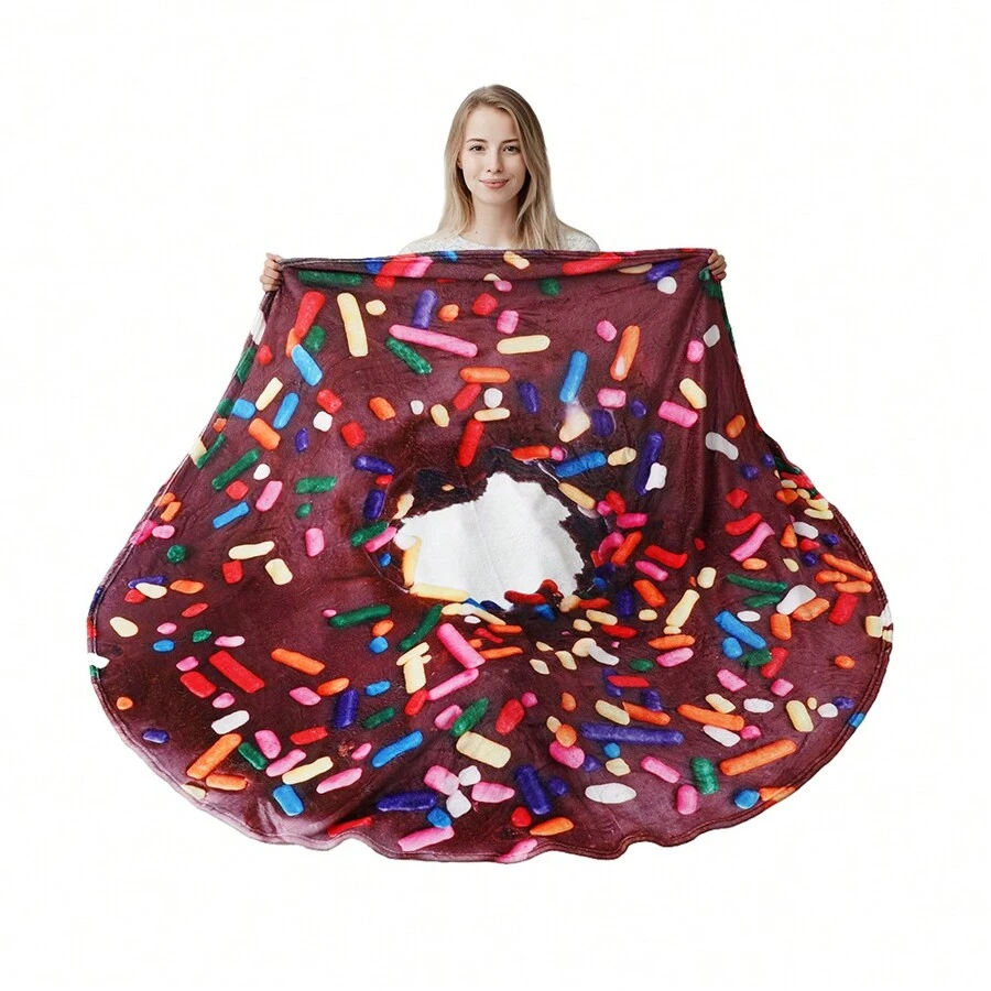 Chocolate Chip Cookie Blanket Adult Size, Soft And Comfortable Flannel Round Blanket, Giant Food Blankets That Look Like Food For Women/Teens/Men/Kids - 甜甜圈&咖啡 - 查看 1