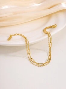 Camhanno This Minimalist Casual And Fashionable Stainless Steel Round Snake And Flat Snake Bracelet Is Suitable For Daily Wear, And Also An Ideal Choice For Couple Gifts. - Gold - View 4