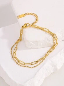 Camhanno This Minimalist Casual And Fashionable Stainless Steel Round Snake And Flat Snake Bracelet Is Suitable For Daily Wear, And Also An Ideal Choice For Couple Gifts. - Gold - View 3