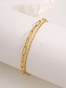 Camhanno This Minimalist Casual And Fashionable Stainless Steel Round Snake And Flat Snake Bracelet Is Suitable For Daily Wear, And Also An Ideal Choice For Couple Gifts. - Gold - View 6