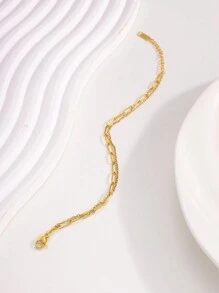 Camhanno This Minimalist Casual And Fashionable Stainless Steel Round Snake And Flat Snake Bracelet Is Suitable For Daily Wear, And Also An Ideal Choice For Couple Gifts. - Gold - View 7