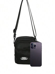 1 件男士单肩包单肩包肩带可调节拉链便携式黑色纯色涤纶简约休闲时尚旅行上班旅行学校学生男士单肩包户外时尚休闲男友礼物度假侧包挎包皮包流浪包旅行必需品露营单肩包返校包春季学校用品钱包男士小包男士身体包手机包