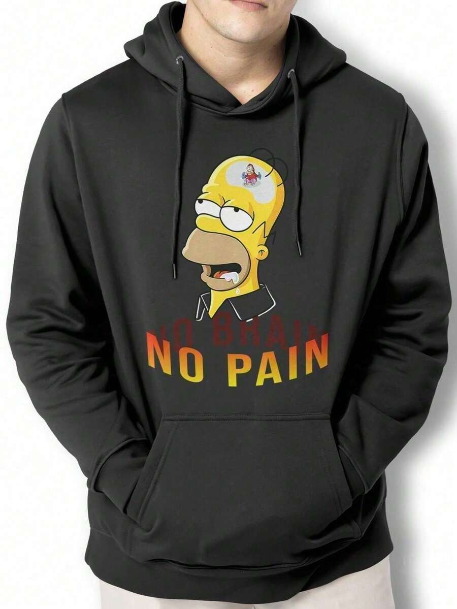 Sweatshirt Jacket No Brain No Pain Men's Kangaroo Top BPJ2 - 黑色 - 查看 1