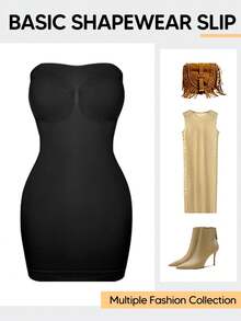 Strapless Shapewear Slips For Tummy Control Women's Full Slip Under Dresses Body Shaper Seamless - Black - View 4