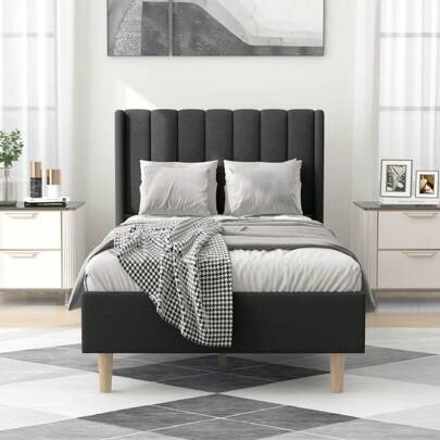 Classic Upholstered Platform Bed Frame With Headboard,Mattress Foundation,Strong Wooden Slats Support,No Box Spring Needed