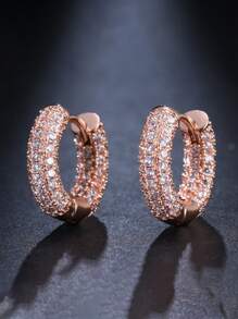 2pcs Hip Hop Style Zirconia Earrings, Unisex, Silver Plated Stud Earrings, Birthday Party Holiday Accessories, Bridal Wedding Jewelry, Gift For Girlfriend - ET-231 - View 4