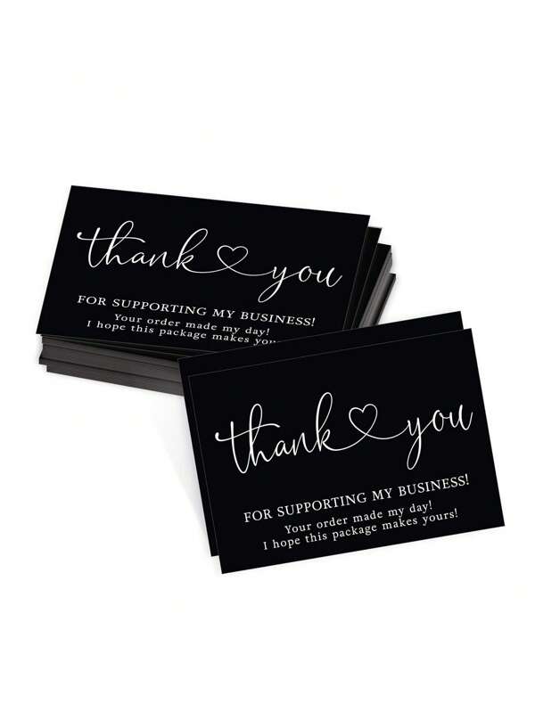 50/100 张黑白感谢卡，我们感谢您支持我的业务客户感谢信息卡，“谢谢”感谢您支持我的名片，黑白配色小名片，用于商务装饰标签、礼品包装，非常适合送礼、节日、圣诞节