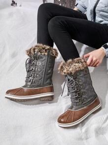 Women's Mid Calf WaterProof Winter Snow Boots Warm Holiday Christmas Outdoor Black Boots - Cà phê nâu - Xem 3