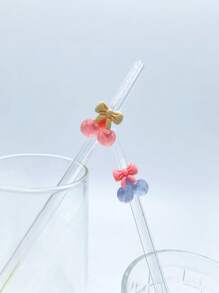 1 pieza Pajita de vidrio con forma de cereza en lazo lindo, antescaldante, reutilizable y transparente para té helado, jugo, leche, cócteles, bebidas frías y útiles escolares, de vuelta a clases - Estilo A - Ver 10