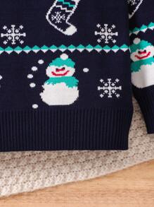 Boys' Christmas Cartoon Knitted Sweater, Autumn/Winter - Navy Blue - View 7