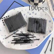 100个5厘米棕色成人发夹，波浪发夹，黑色钢夹发饰，女孩侧夹，固定刘海发夹，发饰，头部饰品，女士发饰 - 咖啡 - 查看 3