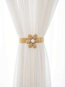 1pc Khaki Floral Decorative Tie-Back Curtain Clip - Khaki - View 3
