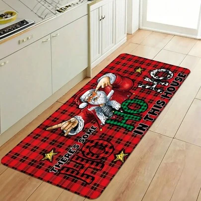 1 szt. Zagęszczony 0,47 cala/1,2 cm Świąteczna mata podłogowa do kuchni, świąteczny dywanik kuchenny w czerwoną kratę Świąteczne dekoracje kuchenne, idealne do kuchni, domowego biura, pralni, łazienki, wystroju wnętrz