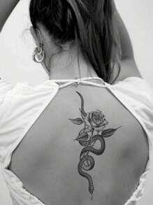 STARTTOOS 1 pieza Tatuaje temporal de serpiente y rosa para brazo, pecho, abdomen, espalda - Negro - Ver 2