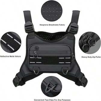 Chest Bag For Men And Women Water Resistant Running Vest Tactical Chest Bag Pack For Sports Outdoor (Black)