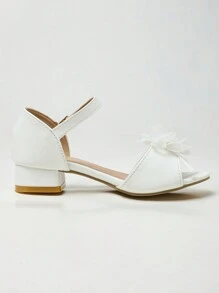 Sandálias de salto alto abertas, elegantes e fofas, de cor sólida, para meninas, respiráveis e leves, para festa/casamento