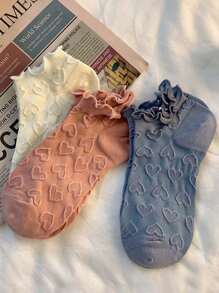 5pairs/Pack Women's Cute Lace Trim Solid Color Lolita Style Short Socks For Daily Wear