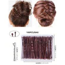 100个5厘米棕色成人发夹，波浪发夹，黑色钢夹发饰，女孩侧夹，固定刘海发夹，发饰，头部饰品，女士发饰 - 咖啡 - 查看 4