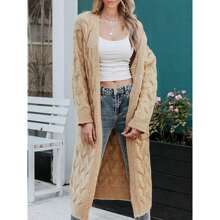 Women's Long Cardigan Coats Cable Knit Casual Open Front Long Sleeve Loose Sweater With Pockets