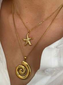 Monlansher 1 pezzo Collana donna in acciaio inossidabile con pendente a forma di stella marina e spirale, dal design semplice e alla moda, di alta qualità, durevole e versatile per uso quotidiano