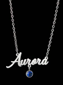 1 Piece Custom Name With Hollowed Out English Letters, Twelve Months Cubic Zirconia, Birthstone Pendant, Stainless Steel Necklace, Collarbone Chain, Women's Jewelry, Electroplated 18k Gold Stainless Steel Bracelet, Including Exquisite Gift Box, For Lovers, Friends, Relatives, Parents, Holiday Gifts - Silver - View 4