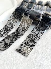10 rouleaux/boîte Papier transfert de foils de dentelle noire pour ongles. Autocollants d'art pour ongles sexy avec motifs de dentelle et rayures. Décalcomanies pour la décoration des ongles