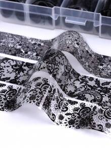10 rouleaux/boîte Papier transfert de foils de dentelle noire pour ongles. Autocollants d'art pour ongles sexy avec motifs de dentelle et rayures. Décalcomanies pour la décoration des ongles