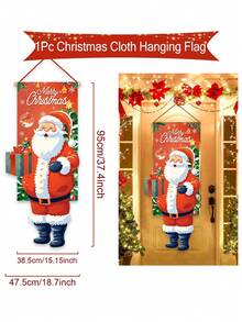 1pc 38.5x96cm Christmas Theme Polyester Hanging Flag, Vividly Displaying A Gnome Wearing A Red Polka Dot Hat, Suitable For Christmas Holiday Door Frame Decoration, Garden Flag Decoration, Living Room Decoration, Polyester Material, The Cute Gnome Holding A Gift, Surrounded By Snowflakes, Paired With A Festive Red Background And The Prominent "MERRY CHRISTMAS" Text. - Santa Claus - View 3
