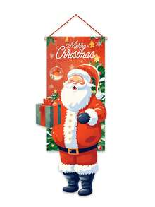 1pc 38.5x96cm Christmas Theme Polyester Hanging Flag, Vividly Displaying A Gnome Wearing A Red Polka Dot Hat, Suitable For Christmas Holiday Door Frame Decoration, Garden Flag Decoration, Living Room Decoration, Polyester Material, The Cute Gnome Holding A Gift, Surrounded By Snowflakes, Paired With A Festive Red Background And The Prominent "MERRY CHRISTMAS" Text. - Santa Claus - View 7