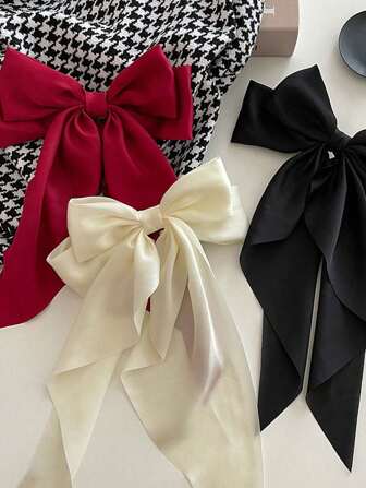 1pc Fashionable Women Satin Oversized Bow Hair Clip - High-End Elegant Hair Accessory, Suitable For Daily Wear And Clothing Matching, Cute Christmas Claw Clips Hair Slide Hair Barrettes, Winter Outfit For Women, Bows