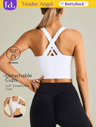  Tender Angel 女士交叉带露背新款瑜伽吊带背心，交叉背部聚拢高弹力运动胸罩