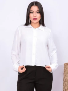 Cropped Long Sleeve Women's Social Shirt - trắng - Xem 5
