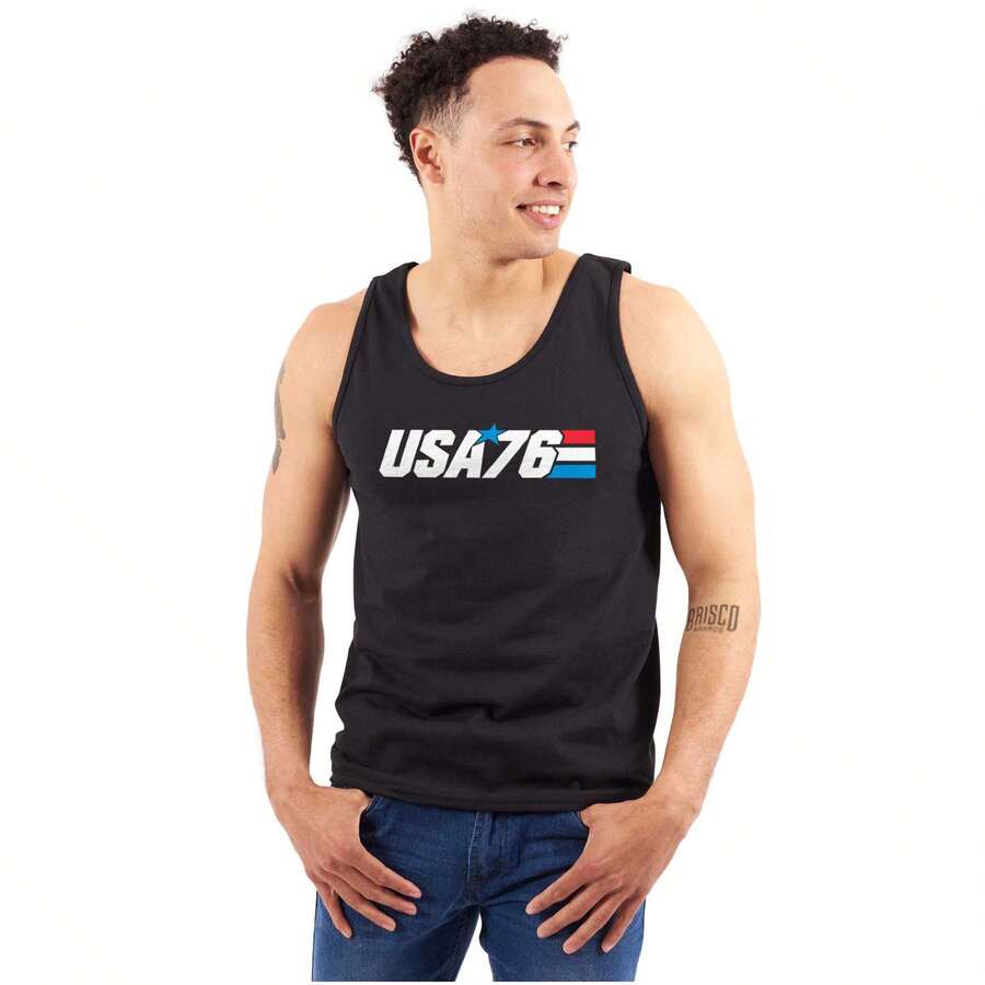 Camisetas regatas de hombre con estampado patriótico estadounidense de estrellas 76 - Negro - Ver 1