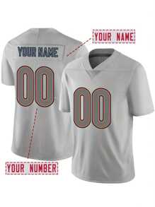 定制姓名和号码男友风格男士刺绣美式足球球衣芝加哥灰色 V 领个性化短袖衬衫派对比赛训练比赛运动上衣 DIY S-XXL