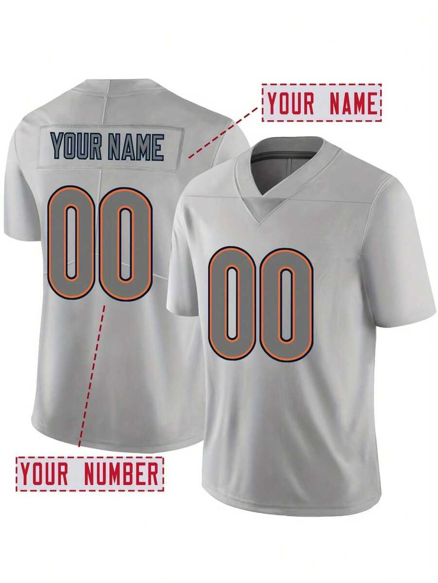 定制姓名和号码男友风格男士刺绣美式足球球衣芝加哥灰色 V 领个性化短袖衬衫派对比赛训练比赛运动上衣 DIY S-XXL