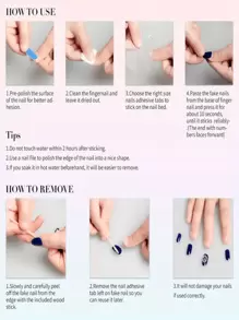 10 Pcs Luxury Handmade Press On Nails Short Oval False Nails Marble Smudge Design False Nails With 3-Piece Tool Adhesive Nail Glue Tabs Suitable For The Daily Life Of Ladies And Girls. Nail Supplies Nails - Black - View 4