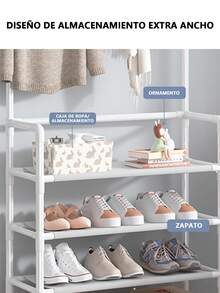 1 pc Nuevo conjunto integrado de estante de zapatos y sombreros, perchero y colgador de ropa para el piso, estante de zapatos de entrada, perchero para el hogar y colgador de ropa - Blanco - Ver 4