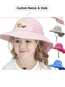 1 peça chapéu de sol infantil de verão com bordado personalizado, chapéu de proteção solar de malha respirável leve para crianças com aba grande, chapéu de balde, ideias para presentes de inverno para meninos e meninas, dia dos namorados