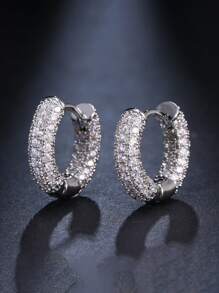 2pcs Hip Hop Style Zirconia Earrings, Unisex, Silver Plated Stud Earrings, Birthday Party Holiday Accessories, Bridal Wedding Jewelry, Gift For Girlfriend - ET-231 - View 17