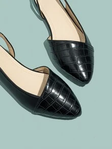 Women's Pointed Toe Flat Patchwork Color Block Back Strap Flats Back To School Shoes , Black Flats - Black - View 6