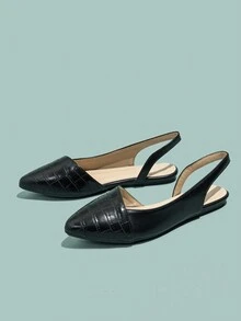 Women's Pointed Toe Flat Patchwork Color Block Back Strap Flats Back To School Shoes , Black Flats - Black - View 4