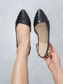 Women's Pointed Toe Flat Patchwork Color Block Back Strap Flats Back To School Shoes , Black Flats - Black - View 2