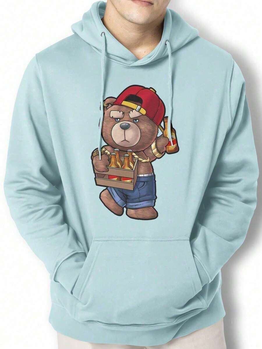 Beer Crate Bear Coat Sweatshirt Kangaroo Blouse BPJ2 - 淺藍色 - 查看 1