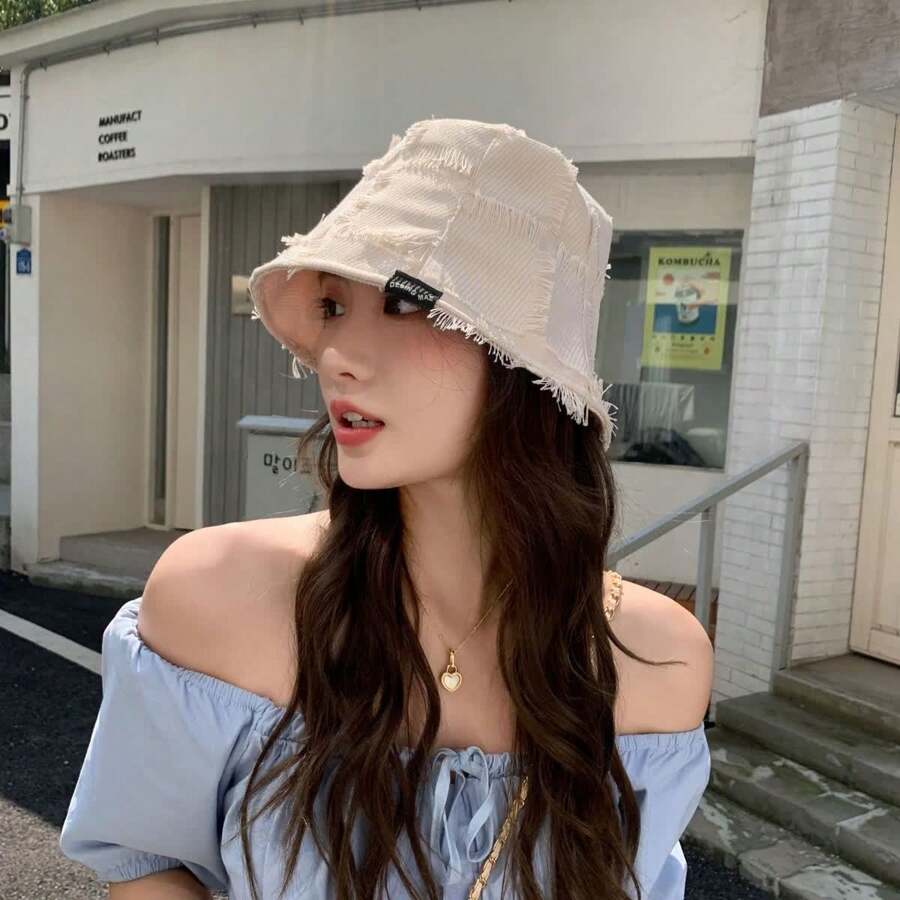 Spring Summer Autumn Korean Fashion Designer Frayed Plaid Bucket Hat, Casual Versatile Bucket Hat For Women - Multicolor - View 1