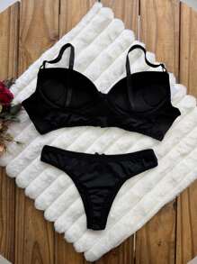 Set For Dia Dia Bra With Underwire Cup And Premium Comfort Polyamide And Microfiber Panties - màu đen - Xem 2