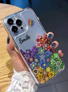 Apple Smile Flower Transparent Straight Edge Simple Perforated Anti-Drop Thickened Phone Case Printed Compatible With IPhone 15 XR /7/8 IPhone 15 Pro Max/12 Pro Max/13 Pro Max/14 Pro Max 13 14 11 12P 14 P11 P11 Soft Shell P12 Anti-Drop XS.XR /78P.78GES2, Phone Case Cover
