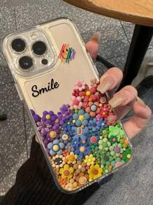 Apple Smile Flower Transparent Straight Edge Simple Perforated Anti-Drop Thickened Phone Case Printed Compatible With IPhone 15 XR /7/8 IPhone 15 Pro Max/12 Pro Max/13 Pro Max/14 Pro Max 13 14 11 12P 14 P11 P11 Soft Shell P12 Anti-Drop XS.XR /78P.78GES2, Phone Case Cover