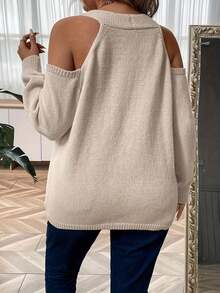 Suéter de manga larga casual para mujer, de tela de punto suave, diseño de hombros caídos semi transparente, lavar a mano, otoño e invierno